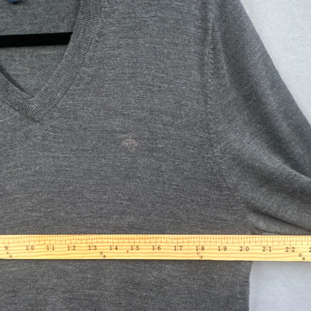 Brooks Brothers Merino Wool Sweater M V-Neck Gray Preppy Ivy League Old Money